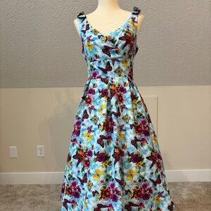 NWT! Lindy Bop Fay Dress  Flowery Skies and Butterflies  XS